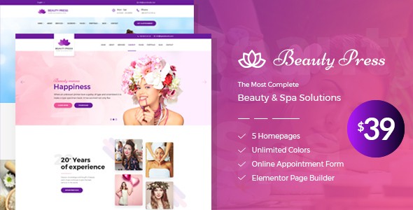 BeautyPress - Beauty Salon Spa WordPress Theme