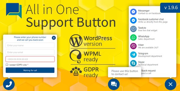 All in One Support Button + Callback Request. WhatsApp, Messenger, Telegram, LiveChat and more...