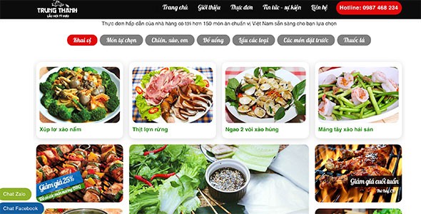 Mẫu web nhà hàng, món ăn