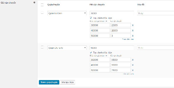 Plugin tính phí vận chuyển cho quận/huyện trong woocommerce